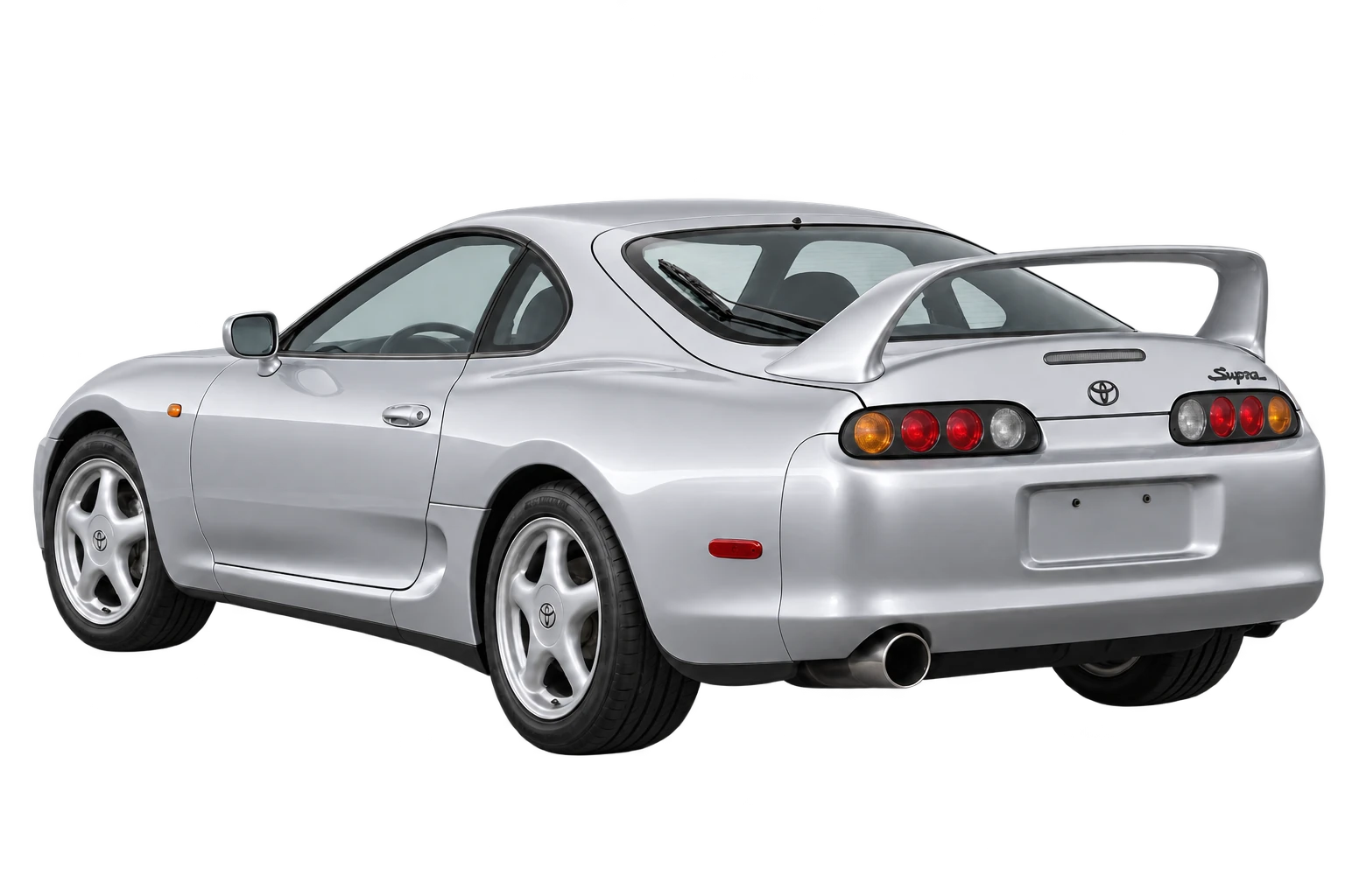 Silver Toyota Supra A80, rear view